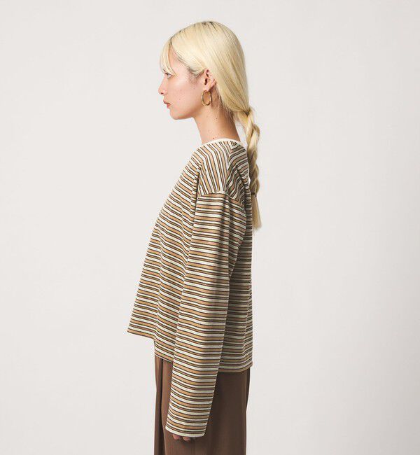 BEAUTY&YOUTH UNITED ARROWS「ベロアボーダー ロングスリーブ Tシャツ」|Tシャツ・カットソー|