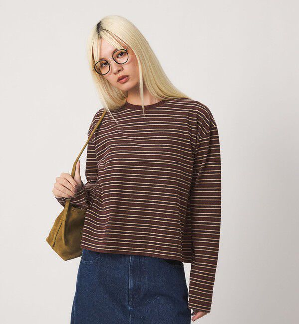 BEAUTY&YOUTH UNITED ARROWS「ベロアボーダー ロングスリーブ Tシャツ」|Tシャツ・カットソー|DK.BROWN
