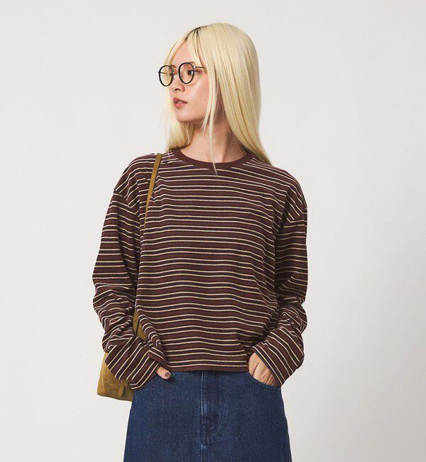 BEAUTY&YOUTH UNITED ARROWS「ベロアボーダー ロングスリーブ Tシャツ」|Tシャツ・カットソー|
