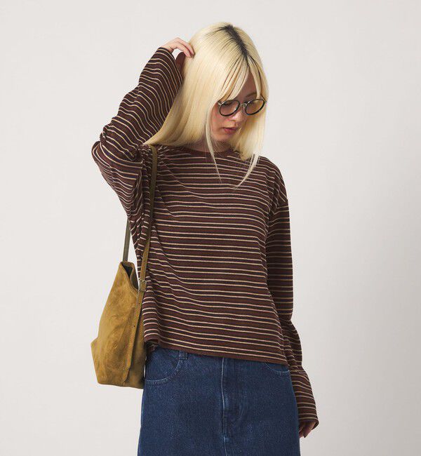 BEAUTY&YOUTH UNITED ARROWS「ベロアボーダー ロングスリーブ Tシャツ」|Tシャツ・カットソー|