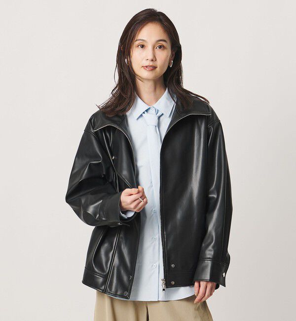 UNITED ARROWS「スタンドカラー レザーライク ブルゾン」|ブルゾン・スタジャン|