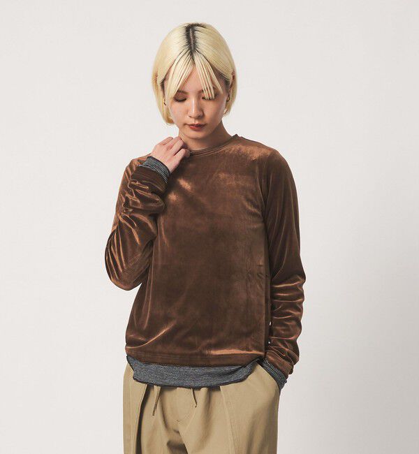 BEAUTY&YOUTH UNITED ARROWS「ベロア ロングスリーブTシャツ ウォッシャブル」|Tシャツ・カットソー|DK.BROWN