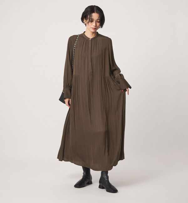 UNITED ARROWS green label relaxing「［size SHORTあり］サテン ギャザー ロングスリーブ ワンピース」|ワンピース|DK.BROWN
