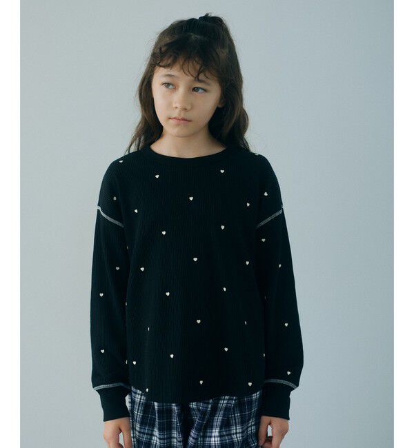 UNITED ARROWS green label relaxing「ハート ワッフル ロングスリーブ Tシャツ / キッズ 100cm-160cm」|Tシャツ・カットソー|BLACK
