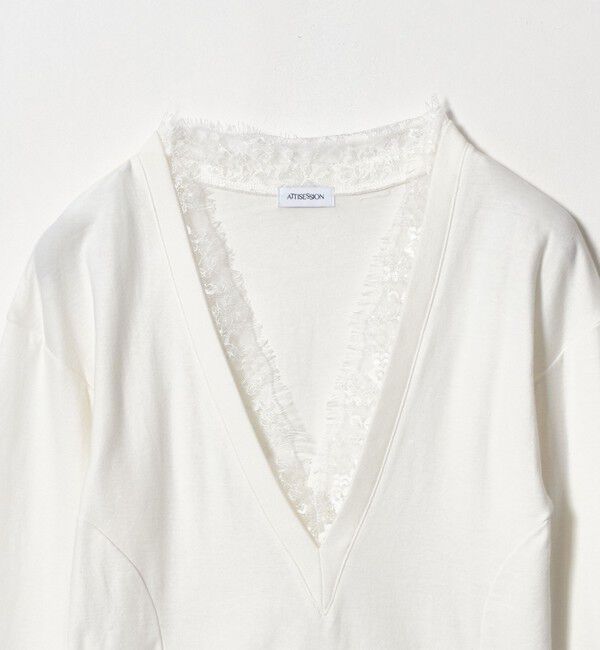 ATTISESSION「＜ATTISESSION＞レーストリム Vネック ロングスリーブ カットソー」|Tシャツ・カットソー|