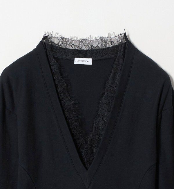 ATTISESSION「＜ATTISESSION＞レーストリム Vネック ロングスリーブ カットソー」|Tシャツ・カットソー|