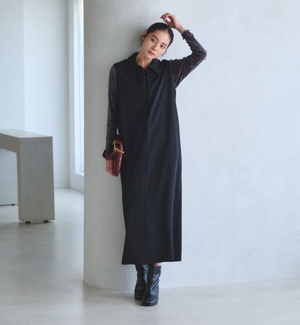 BEAUTY&YOUTH UNITED ARROWS「【WEB限定 Wardrobe DAILY MINIMAL】ダブルクロス スキッパーワンピース ウォッシャブル」|ワンピース|BLACK