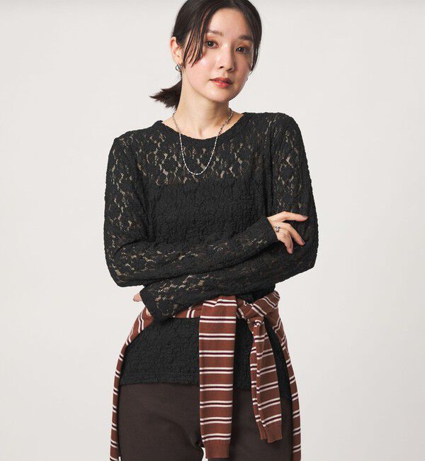 UNITED ARROWS green label relaxing「【WEB限定】＜at ease＞レース プルオーバー カットソー」|Tシャツ・カットソー|BLACK