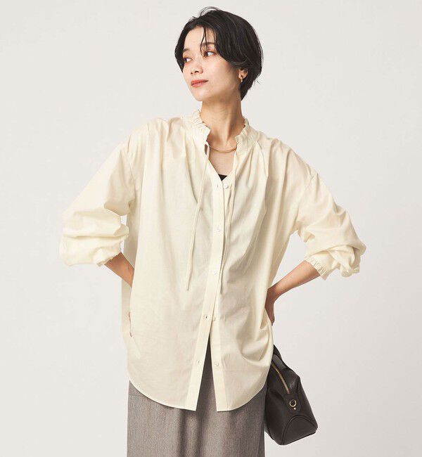 UNITED ARROWS green label relaxing「［size SHORTあり］フリルネック 2WAY ブラウス」|シャツ・ブラウス|OFF WHITE