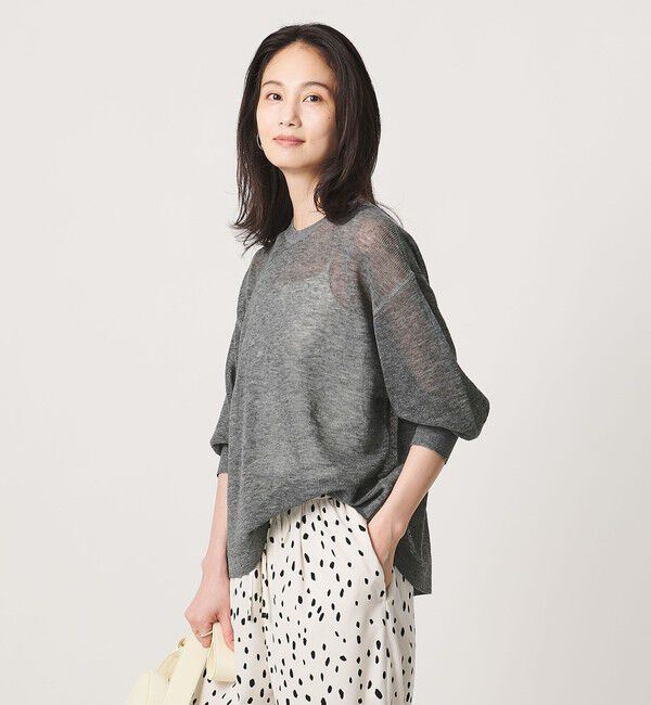 UNITED ARROWS「7分袖 ワッフル ニット」|ニット・セーター|MD.GRAY