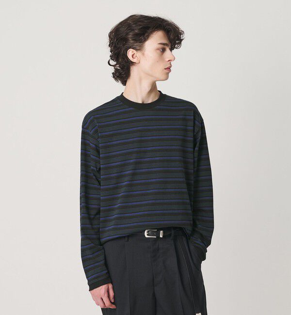 BEAUTY&YOUTH UNITED ARROWS「ラフィー マルチ ボーダー クルーネック カットソー」|Tシャツ・カットソー|NAVY