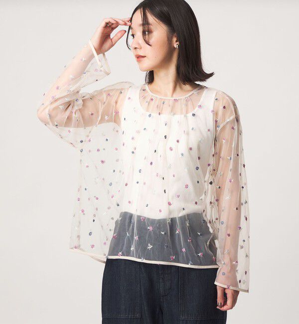 UNITED ARROWS green label relaxing「【WEB限定】＜at ease＞チュール シシュウ プルオーバー」|Tシャツ・カットソー|