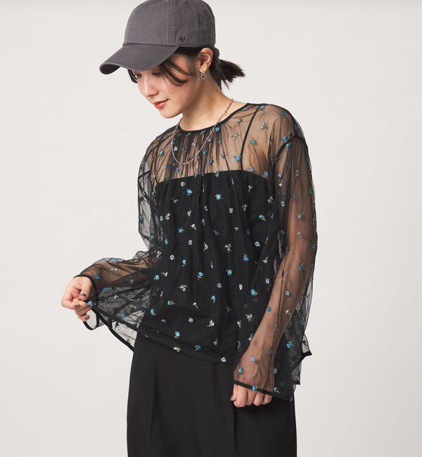 UNITED ARROWS green label relaxing「【WEB限定】＜at ease＞チュール シシュウ プルオーバー」|Tシャツ・カットソー|