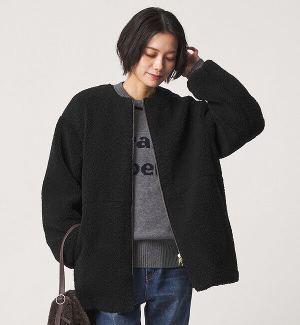 UNITED ARROWS green label relaxing「［size SHORTあり］ボア ノーカラー ブルゾン」|ブルゾン・スタジャン|BLACK