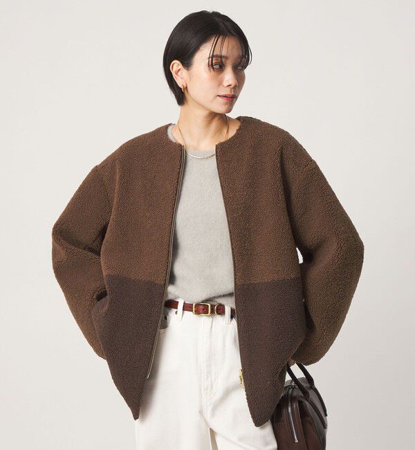 UNITED ARROWS green label relaxing「［size SHORTあり］ボア ノーカラー ブルゾン」|ブルゾン・スタジャン|DK.BROWN