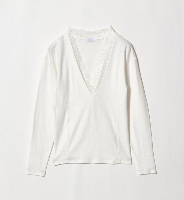 ATTISESSION「＜ATTISESSION＞レーストリム Vネック ロングスリーブ カットソー」|Tシャツ・カットソー|WHITE
