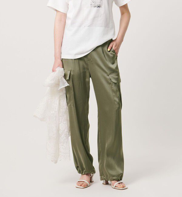 UNITED ARROWS「サテン クリーン ポケット パンツ ‐ウォッシャブル‐」|カーゴ|OLIVE