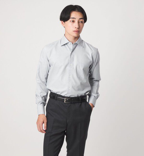 UNITED ARROWS green label relaxing「コットン ヘリンボーン ワイドカラー ドレスシャツ -形態安定-」|シャツ・ブラウス|LT.GRAY
