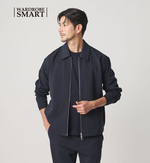 BEAUTY&YOUTH UNITED ARROWS「【WEB限定 WARDROBE SMART】ダブルニット ハリントン ジャケット/セットアップ対応 【抗菌・防臭】」|カーディガン|NAVY