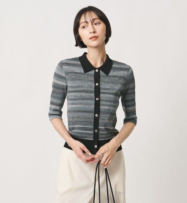 UNITED ARROWS「カラー ボーダー 5分袖 ポロニット ‐ウォッシャブル‐」|ニット・セーター|MD.GRAY
