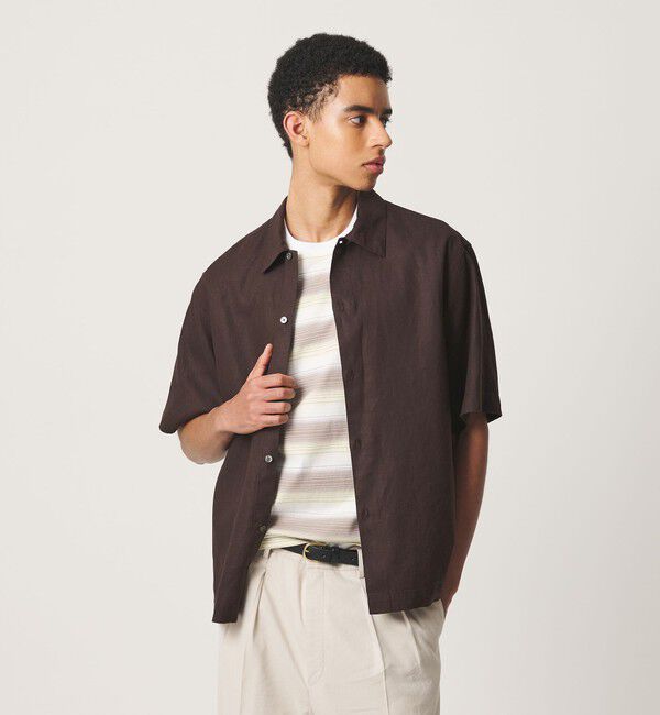BEAUTY&YOUTH UNITED ARROWS「HI-LINE シュリンク リネン ハーフ スリーブ シャツ」|シャツ・ブラウス|DK.BROWN