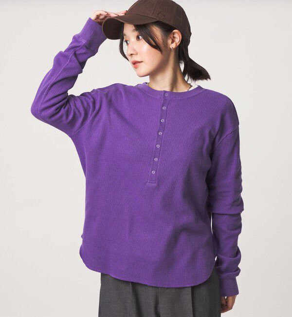 UNITED ARROWS green label relaxing「【WEB限定】＜at ease＞ワッフル ヘンリーネック ロングスリーブ カットソー」|Tシャツ・カットソー|PURPLE