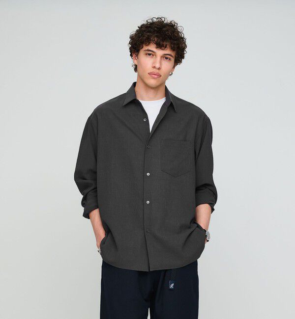 UNITED ARROWS green label relaxing「ワッシャー ポプリン ボックス レギュラー カラー 長袖 シャツ」|シャツ・ブラウス|DK.GRAY