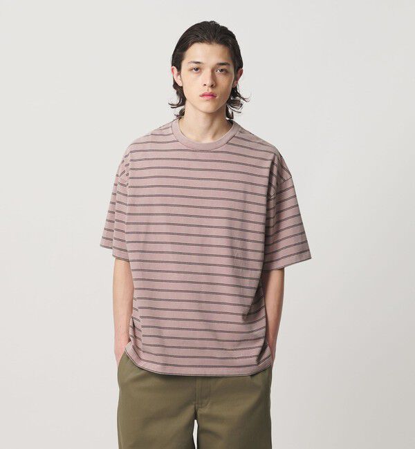 MONKEY TIME「ウォッシュド ボーダー Tシャツ」|Tシャツ・カットソー|PINK