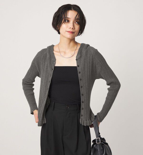 UNITED ARROWS green label relaxing「【別注】＜tyn.TGOR＞フリル リブ フード カーディガン」|カーディガン|DK.GRAY