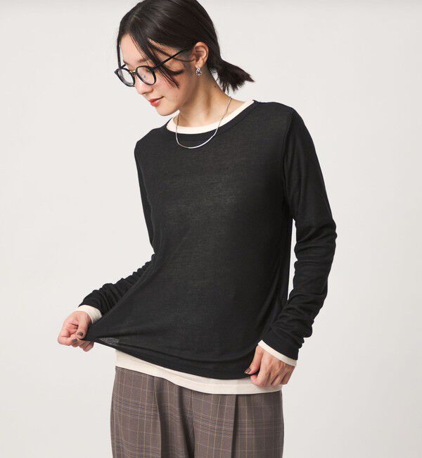 UNITED ARROWS green label relaxing「【WEB限定】＜at ease＞ハイショク レイヤード プルオーバー カットソー」|Tシャツ・カットソー|BLACK