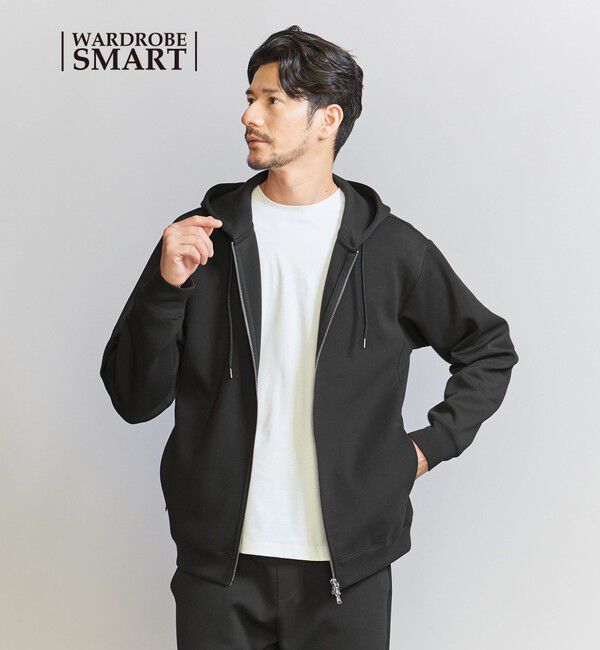 BEAUTY&YOUTH UNITED ARROWS「【WEB限定 WARDROBE SMART】ダブルニット ジップパーカー/セットアップ対応【抗菌・防臭】」|パーカー|BLACK