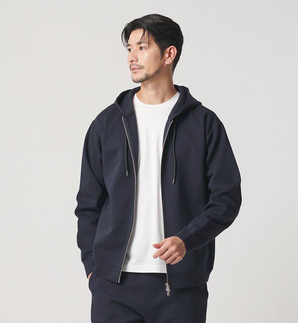 BEAUTY&YOUTH UNITED ARROWS「【WEB限定 WARDROBE SMART】ダブルニット ジップパーカー/セットアップ対応【抗菌・防臭】」|パーカー|NAVY