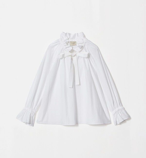 UNITED ARROWS「スタンド フリル リボン ブラウス」|シャツ・ブラウス|WHITE