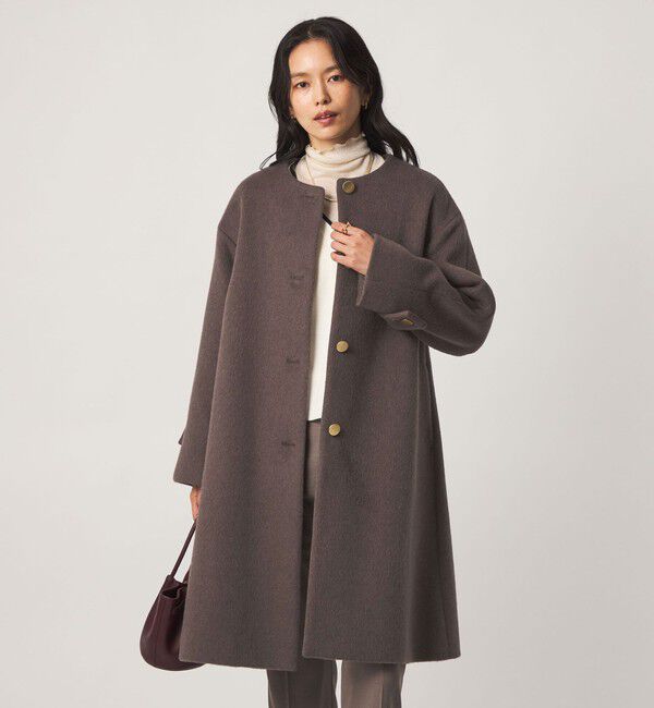 UNITED ARROWS green label relaxing「アンゴラビーバー ノーカラー ロングコート」|ノーカラーコート|