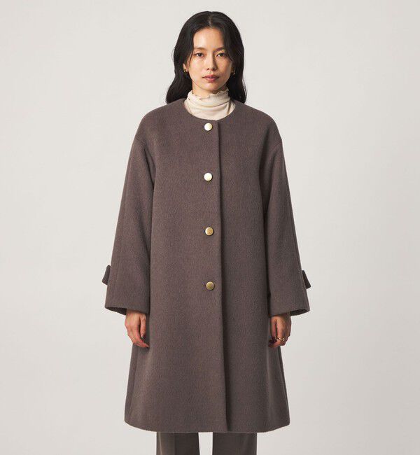 UNITED ARROWS green label relaxing「アンゴラビーバー ノーカラー ロングコート」|ノーカラーコート|