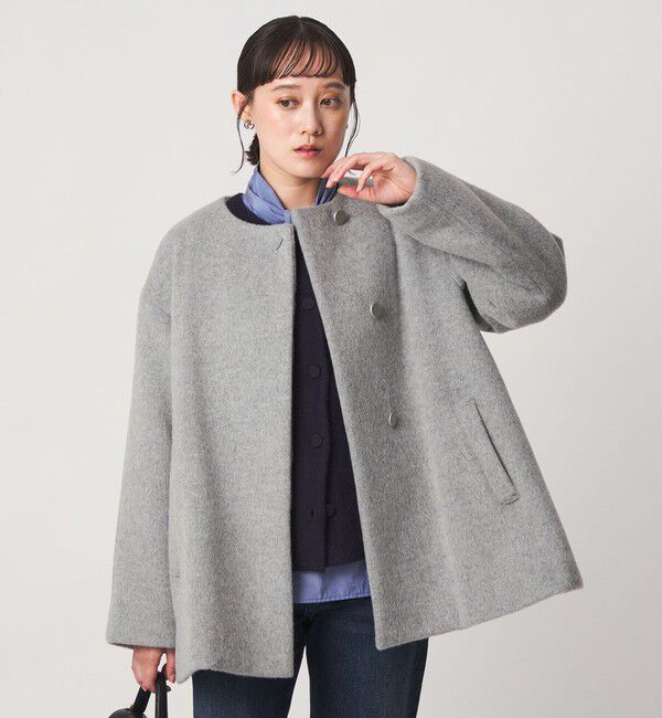 UNITED ARROWS green label relaxing「［size SHORTあり］アンゴラビーバー ミドルコート」|ノーカラーコート|