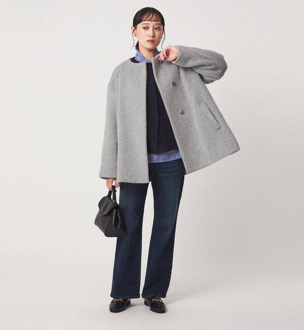 UNITED ARROWS green label relaxing「［size SHORTあり］アンゴラビーバー ミドルコート」|ノーカラーコート|