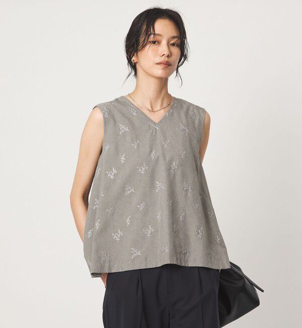 UNITED ARROWS green label relaxing「ラメ エンブロイダリー ノースリーブ ブラウス」|シャツ・ブラウス|LT.GRAY