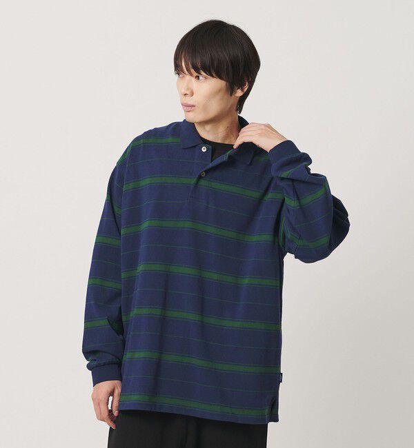 NICE WEATHER「＜NICE WEATHER＞ボーダー ロングスリーブ ポロシャツ」|Tシャツ・カットソー|NAVY