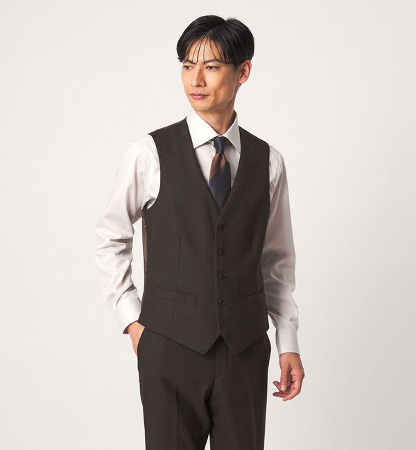 UNITED ARROWS green label relaxing「A+ TWPU バーズアイ 5B スリム セットアップ ベスト」|ベスト・ジレ|DK.BROWN