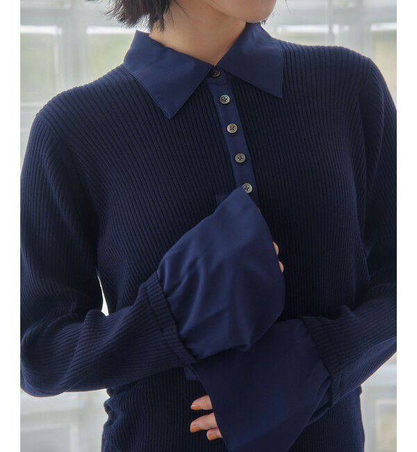 EMMEL REFINES「＜EMMEL REFINES＞EM エリツキ リブニット ワンピース」|ワンピース|NAVY