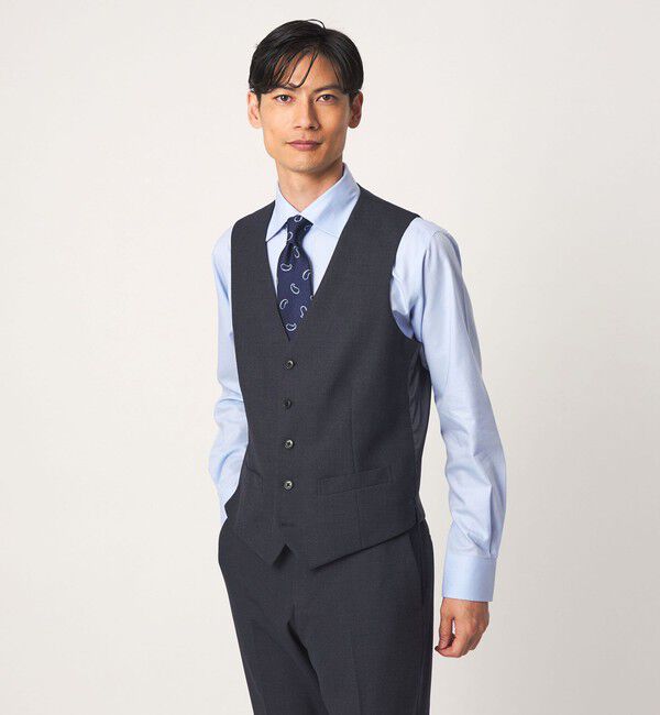 UNITED ARROWS green label relaxing「A+ TWPU バーズアイ 5B スリム セットアップ ベスト」|ベスト・ジレ|NAVY