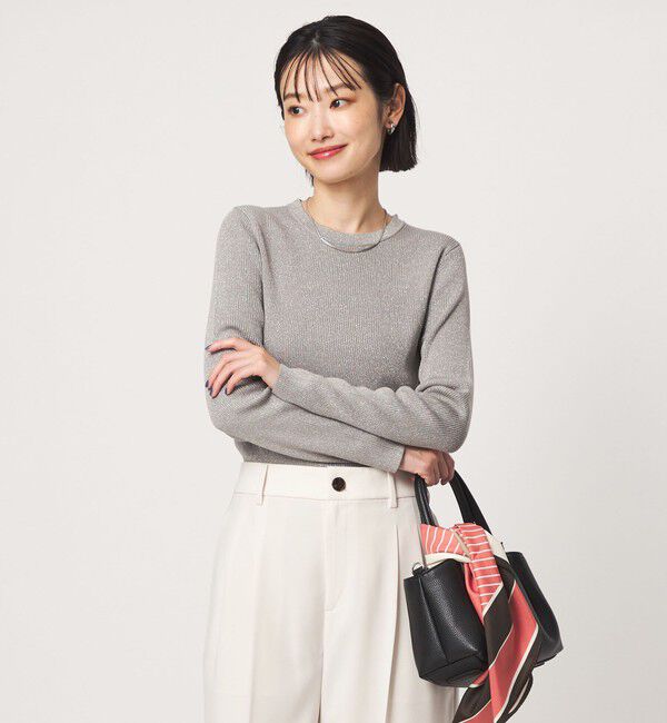 UNITED ARROWS green label relaxing「＜1_OF MINE＞ラメ リブ クルーネック ロングスリーブ プルオーバー ニット」|ニット・セーター|LT.GRAY