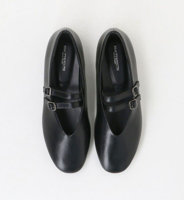 BEAUTY&YOUTH UNITED ARROWS「レザーライク Wベルト フラットシューズ」|ローファー|