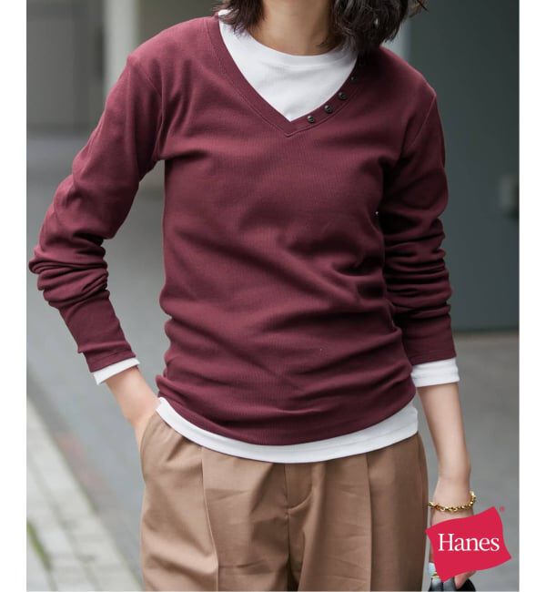 SLOBE IENA「《2枚セット》HANES/ヘインズ SLOBE別注 2PACK リブロンTEE」|Tシャツ・カットソー|ボルドー