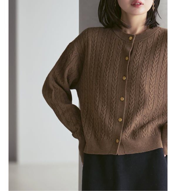 NOBLE「《カシミヤ混》イタリアヤーンケーブ クルーカーディガン」|カーディガン|