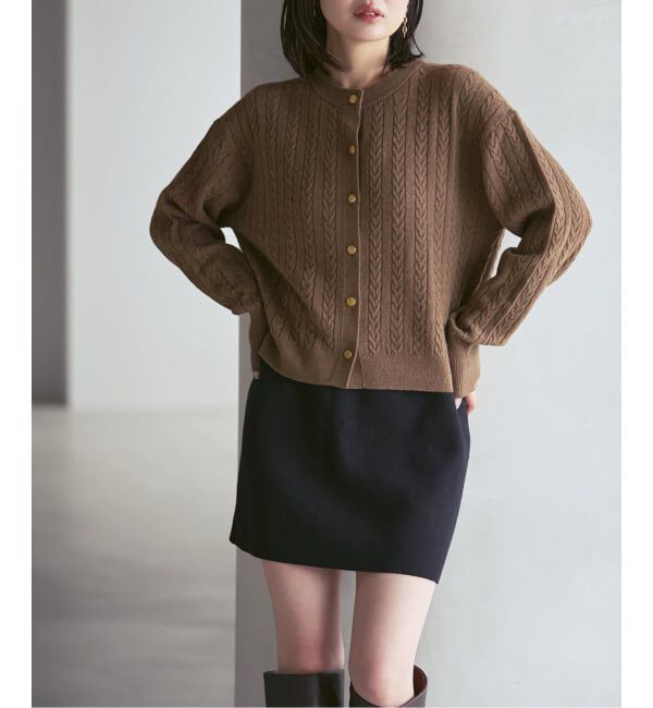 NOBLE「《カシミヤ混》イタリアヤーンケーブ クルーカーディガン」|カーディガン|
