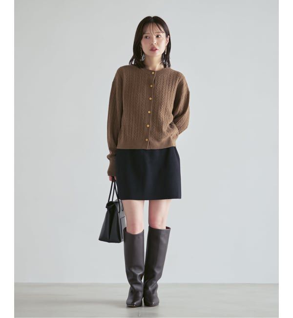 NOBLE「《カシミヤ混》イタリアヤーンケーブ クルーカーディガン」|カーディガン|