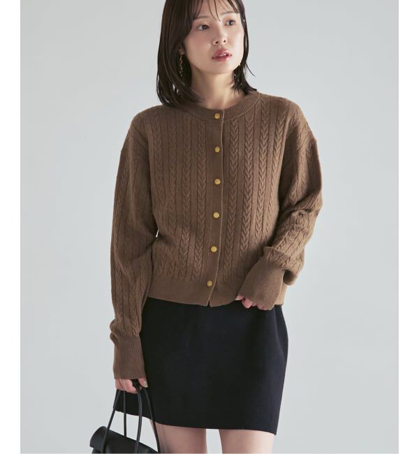 NOBLE「《カシミヤ混》イタリアヤーンケーブ クルーカーディガン」|カーディガン|