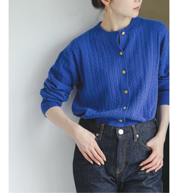 NOBLE「《カシミヤ混》イタリアヤーンケーブ クルーカーディガン」|カーディガン|